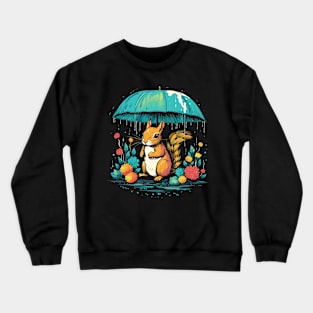 Squirrel Rainy Day With Umbrella Crewneck Sweatshirt